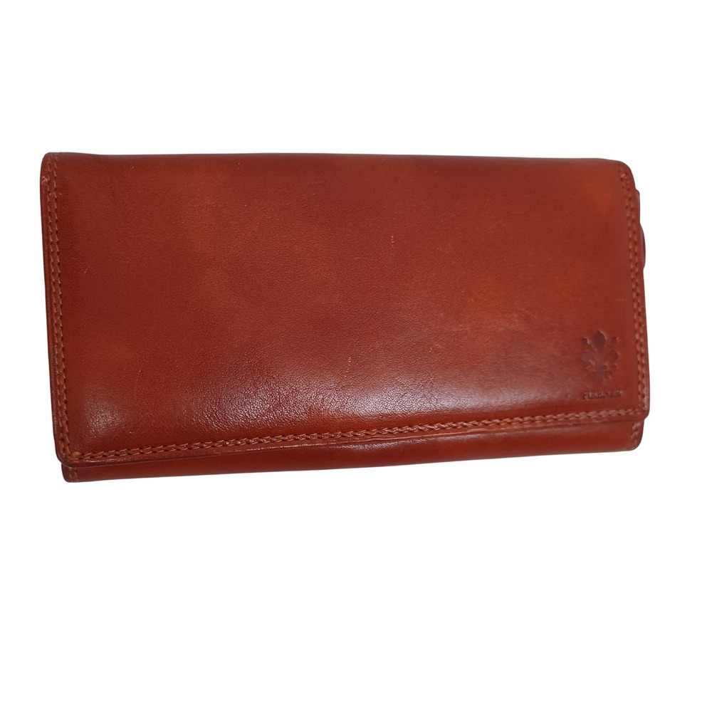 Firenze Italy Womens Cognac Brown Genuine Leather Continental Snap Wallet
